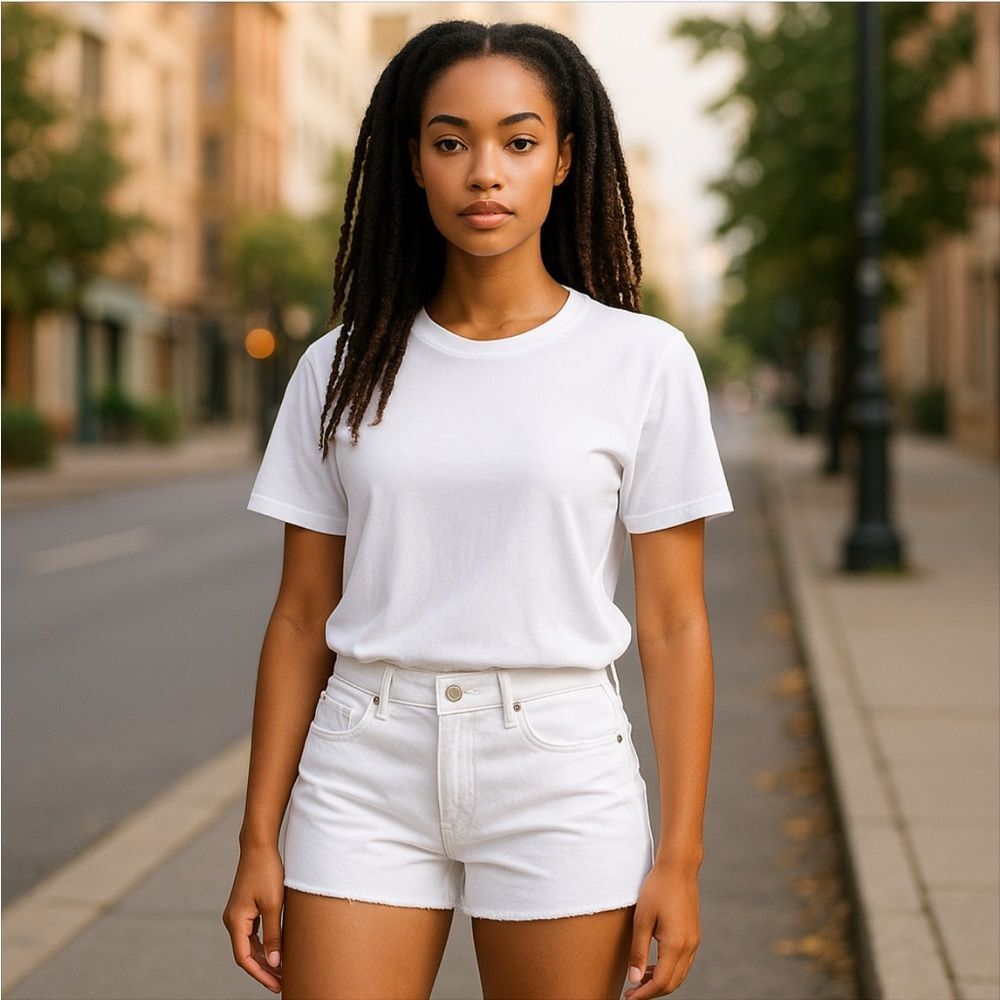 NWT FRAME | White Denim Le Grand Garcon Raw‎ Hem Shorts 25